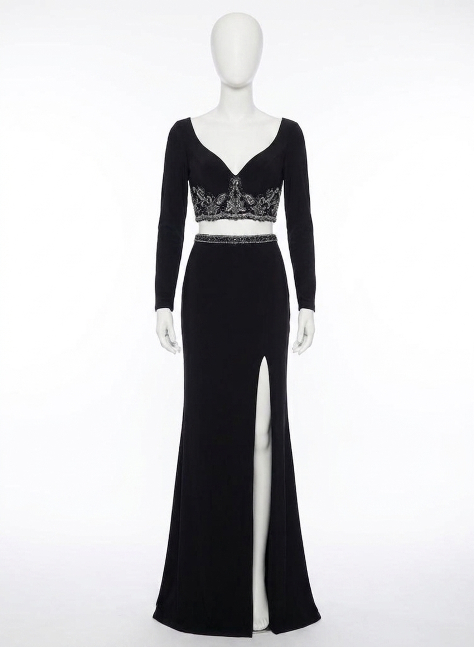 NEW RACHEL ALLAN long sleeves jersey two-piece gown in black